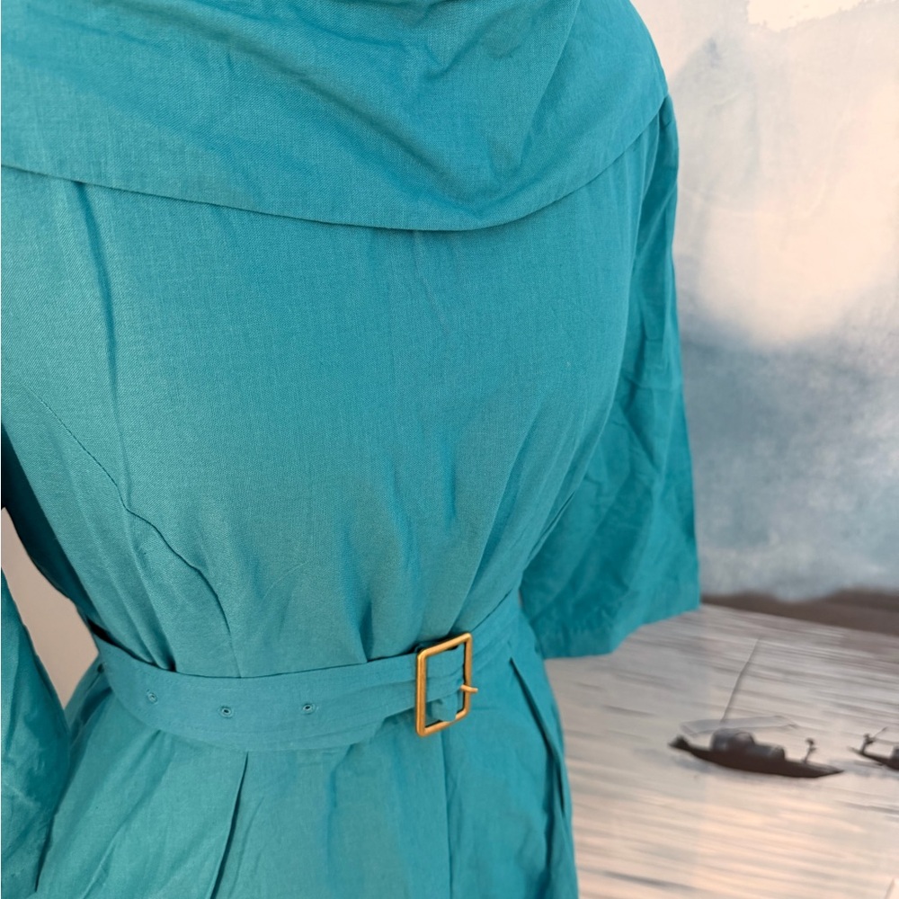 Teal Long-Sleeve Fit & Flare Midi Dress with Waist Belt #135 - Picture 3 of 8